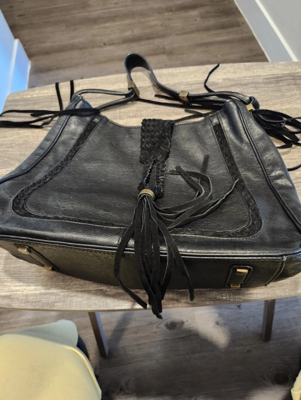 Simply Noelle Handbag Soft Faux Leather Black Fringe